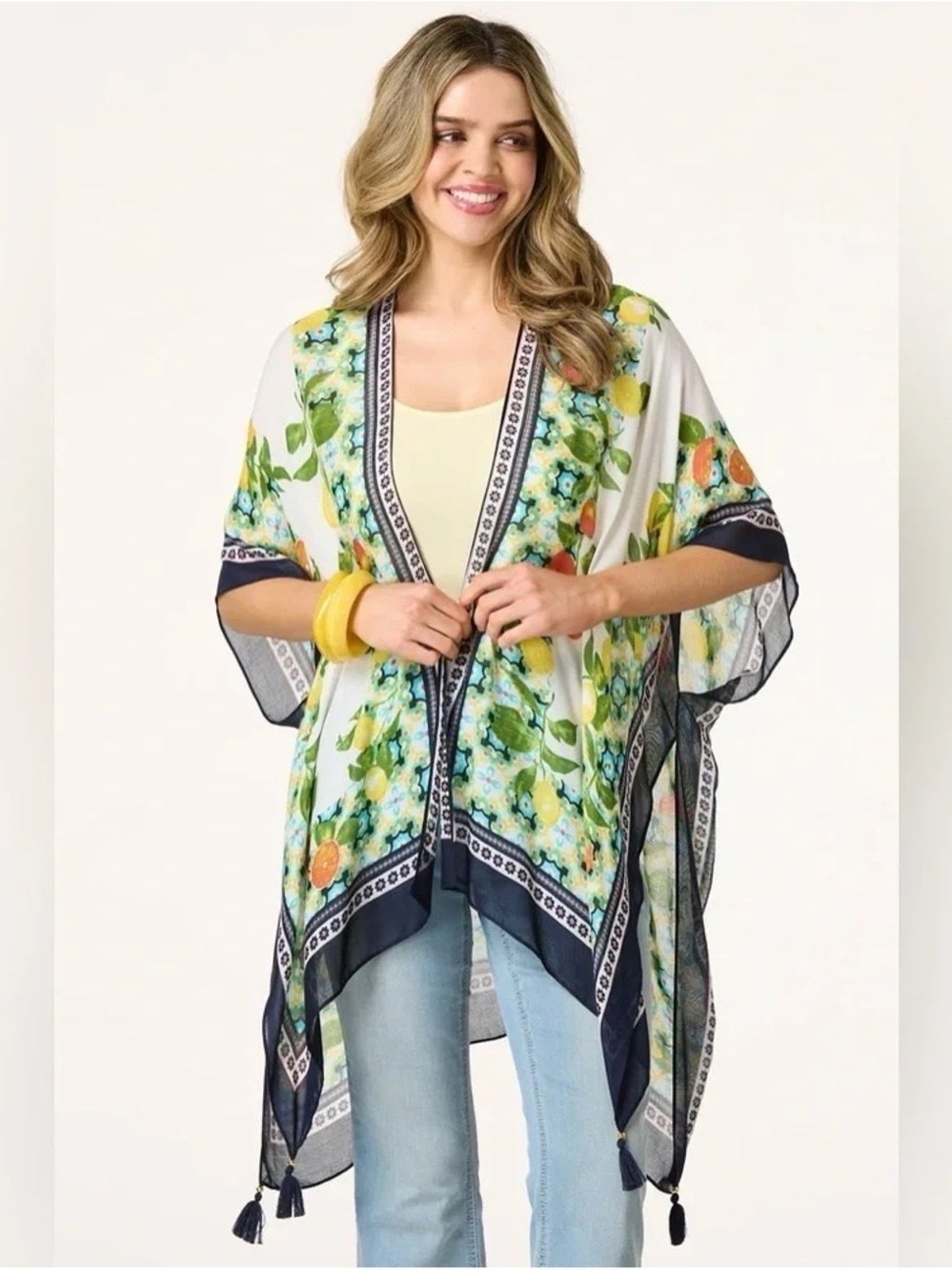 Cato | FRUIT BORDER PRINT KIMONO ONE SIZE